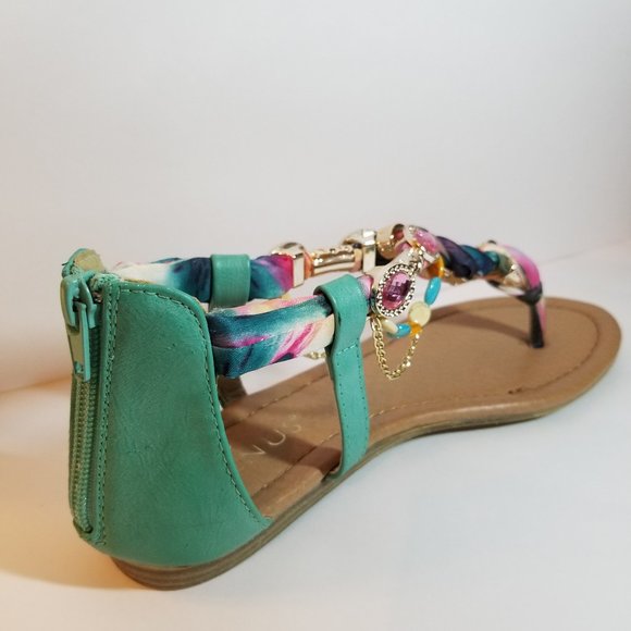 Venus Turquoise Jeweled Thong Sandals - Picture 12 of 16